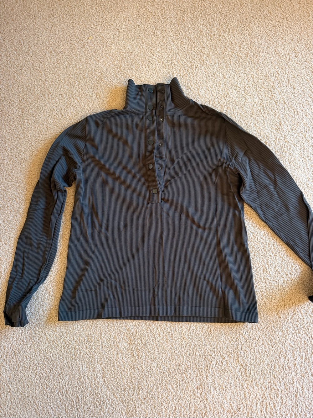 Athleta Women's Long-Sleeve Ribbed Button Mock Neck Top - Dark Olive Green